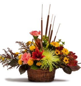 wicker basket with autumn florals
